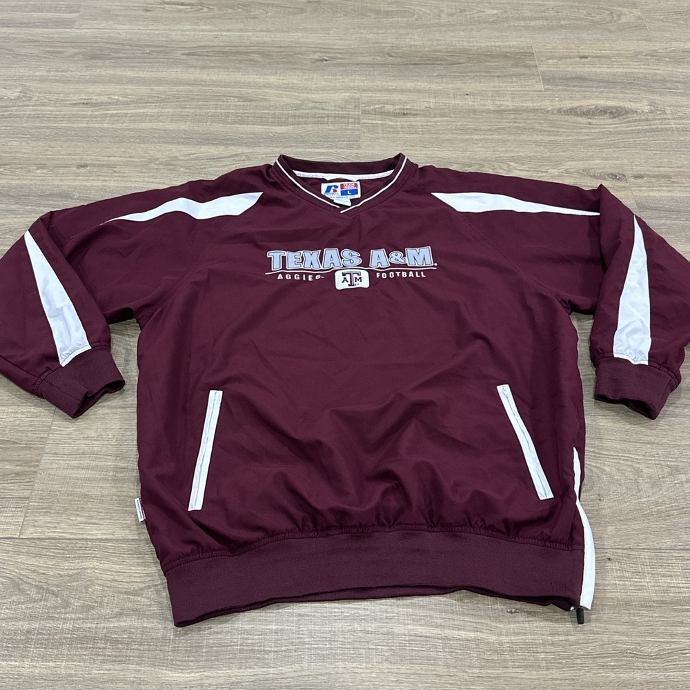 Texas A&M Aggies Pullover Windbreaker Mens Size L‎ Russell Athletic EUC